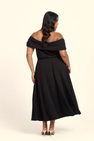 Curve Bardot Flared Skirt Midi Skater Dress