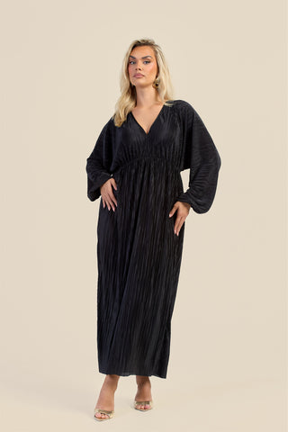 Curve Plisse Balloon Sleeve Maxi Dress