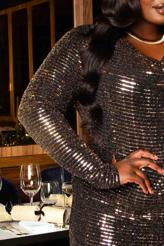 Curve cowl neck stretch sequin midaxi dress