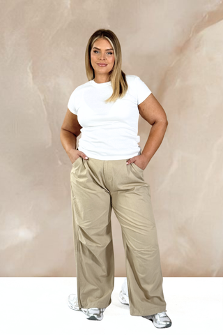 Curve woven casual cargo trousers in stone