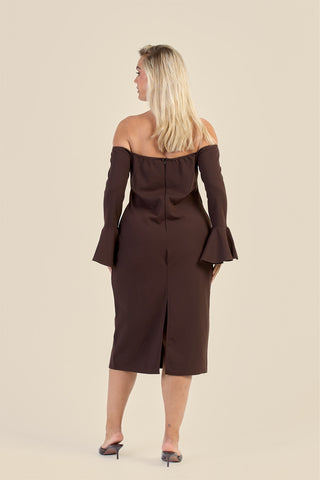 Curve Bardot Ruffle Sleeve Scuba Midi Dress