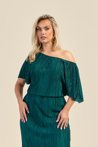 Curve Plisse Drop Shoulder Midaxi Dress