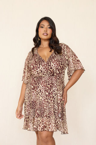 Curve Leopard Print Ruffle And Wrap Skater Dress