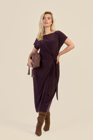 Curve Capped Sleeve Tie Side Midi Dress