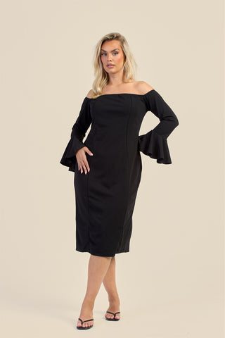 Curve Bardot Ruffle Sleeve Scuba Midi Dress