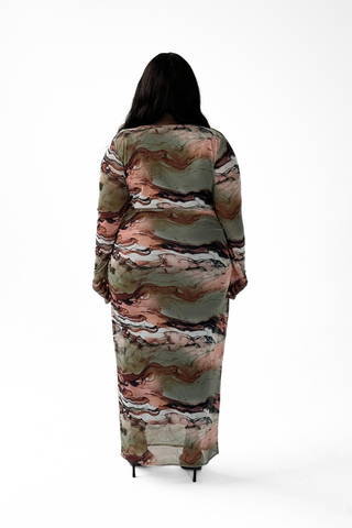 Curve long sleeve marble print midaxi dress