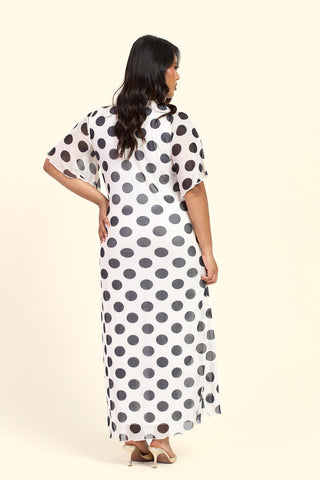 Curve Flutter Sleeve Large Polka Dot Ruched Side Maxi Dress