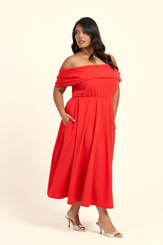 Curve Bardot Flared Skirt Midi Skater Dress
