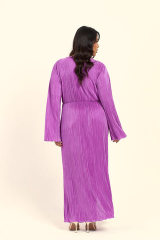 Curve Twist Front Flare Sleeve Plisse Midaxi Dress