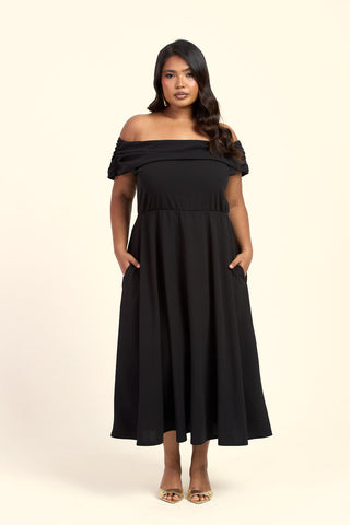Curve Bardot Flared Skirt Midi Skater Dress