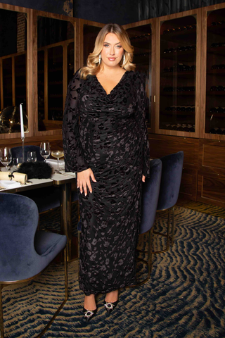 Curve velvet devore cowl neck maxi dress