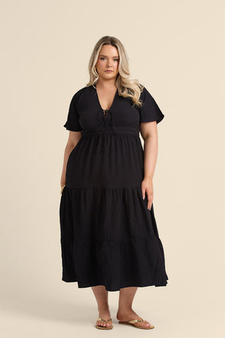 Curve Seersucker Tie Back Tired Midaxi Dress