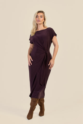Curve Capped Sleeve Tie Side Midi Dress