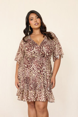 Curve Leopard Print Ruffle And Wrap Skater Dress
