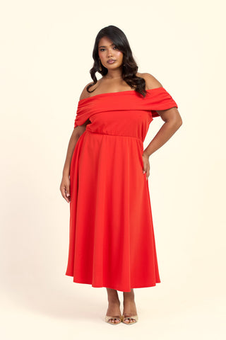 Curve Bardot Flared Skirt Midi Skater Dress