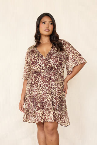 Curve Leopard Print Ruffle And Wrap Skater Dress
