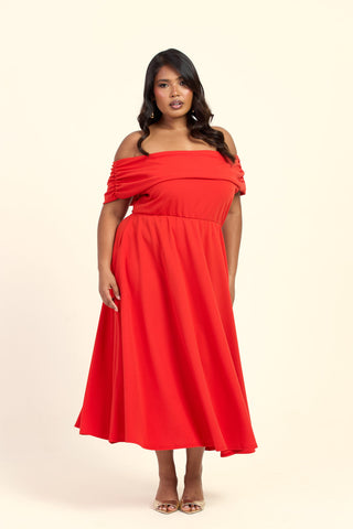 Curve Bardot Flared Skirt Midi Skater Dress