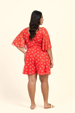 Curve Wrap Front Ditsy Floral Belted Playsuit