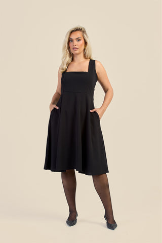 Curve Square Neck Flared Scuba Skater Dress