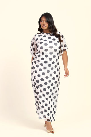 Curve Flutter Sleeve Large Polka Dot Ruched Side Maxi Dress