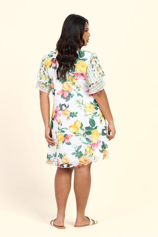 Curve Mixed Lemon Print Flutter Sleeve Mini Skater Dress