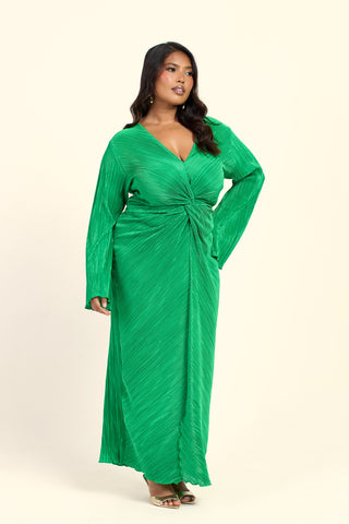 Curve Twist Front Plisse Flare Sleeve Midaxi Dress