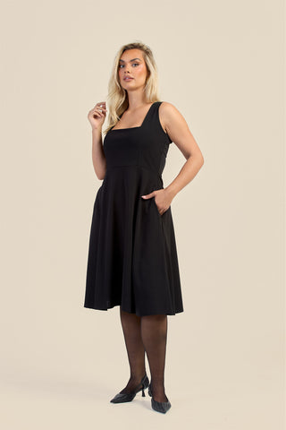 Curve Square Neck Flared Scuba Skater Dress
