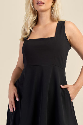 Curve Square Neck Flared Scuba Skater Dress