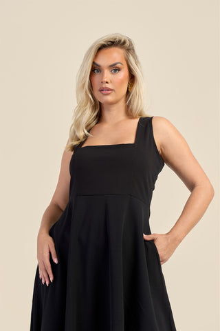 Curve Square Neck Flared Scuba Skater Dress