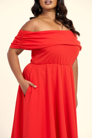 Curve Bardot Flared Skirt Midi Skater Dress