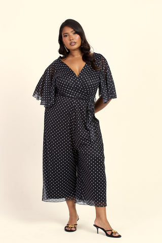 Curve Polka Dot Short Sleeved Culotte Jumpsuit