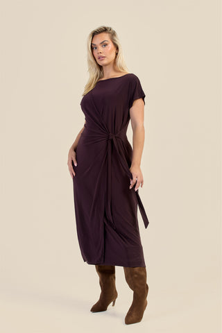Curve Capped Sleeve Tie Side Midi Dress