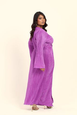 Curve Twist Front Flare Sleeve Plisse Midaxi Dress