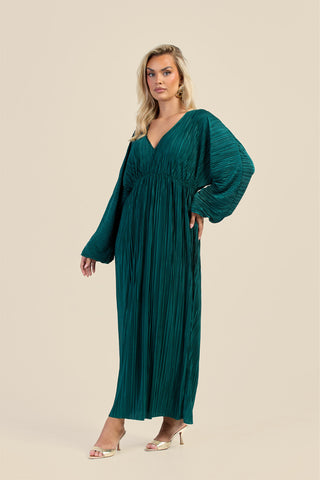 Curve Plisse Balloon Sleeve Maxi Dress