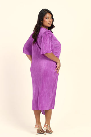 Curve Plisse Ruched Side Flutter Sleeve Midi Dress