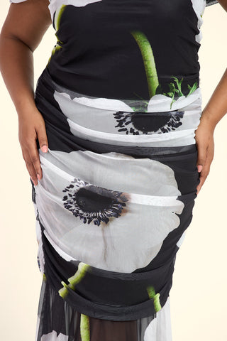 Curve Bold Floral Print Bardot Ruched Midi Dress