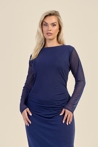 Curve Ruched Long Sleeve Midaxi Dress