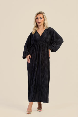 Curve Plisse Balloon Sleeve Maxi Dress