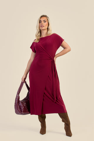 Curve Capped Sleeve Tie Side Midi Dress