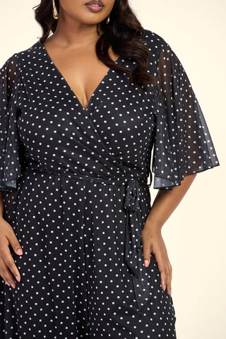 Curve Polka Dot Short Sleeved Culotte Jumpsuit