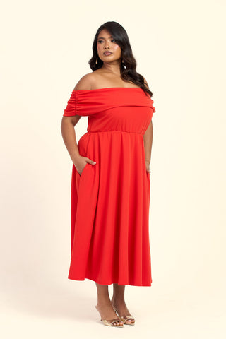 Curve Bardot Flared Skirt Midi Skater Dress
