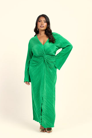 Curve Twist Front Plisse Flare Sleeve Midaxi Dress
