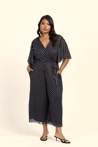 Curve Polka Dot Short Sleeved Culotte Jumpsuit