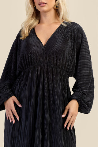 Curve Plisse Balloon Sleeve Maxi Dress