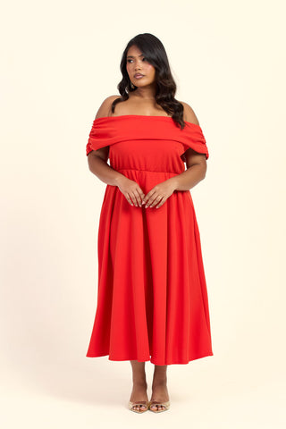 Curve Bardot Flared Skirt Midi Skater Dress