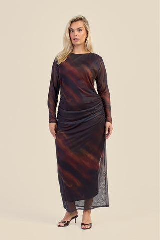Curve Ombre Stripe Ruched Mesh Midaxi Dress
