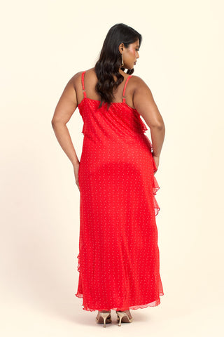 Curve Red Polka Dot Ruffle Strappy Maxi Dress