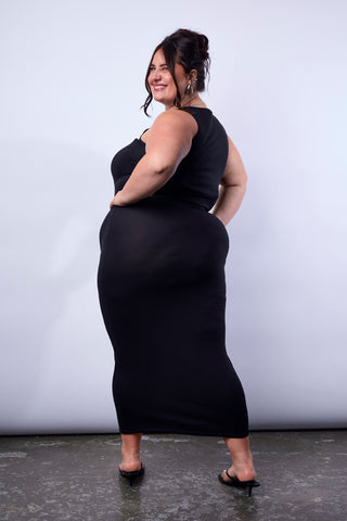 Ribbed Thick Strap Maxi Dress in Black