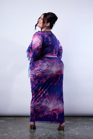 Mesh Skirt In Bright Purple Abstract Print