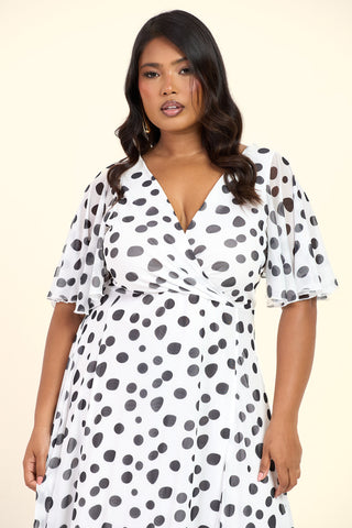 Curve Polka Dot Angel Sleeve Wrap Front Maxi Dress